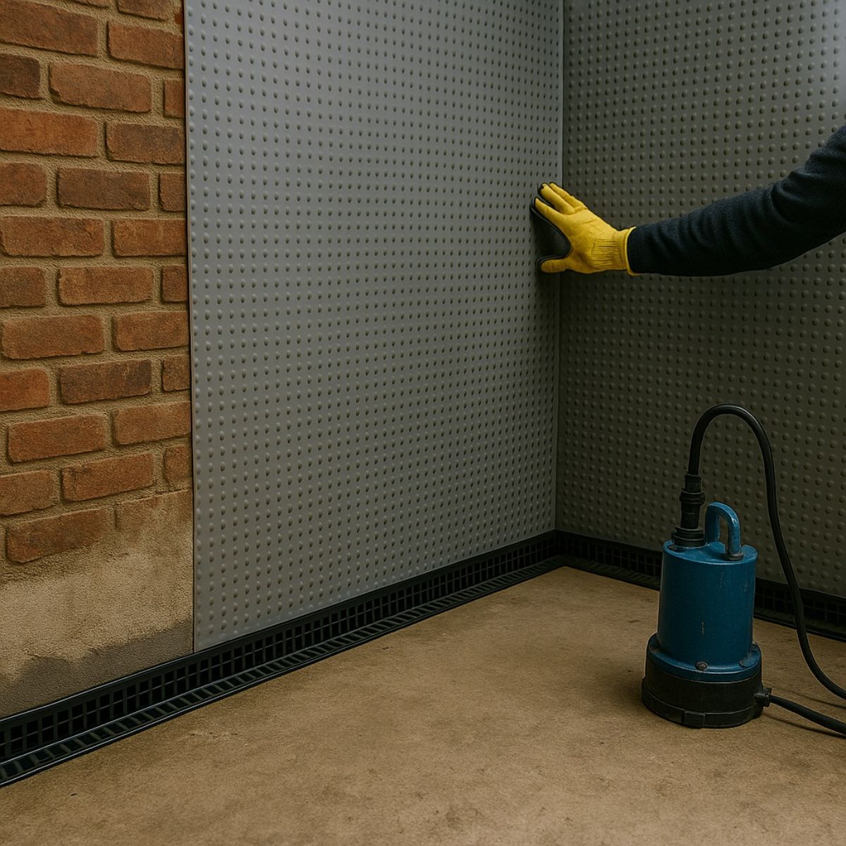 Basement waterproofing system applied to interior wall in Chelsea property to protect against damp - RB Waterproofing Ltd